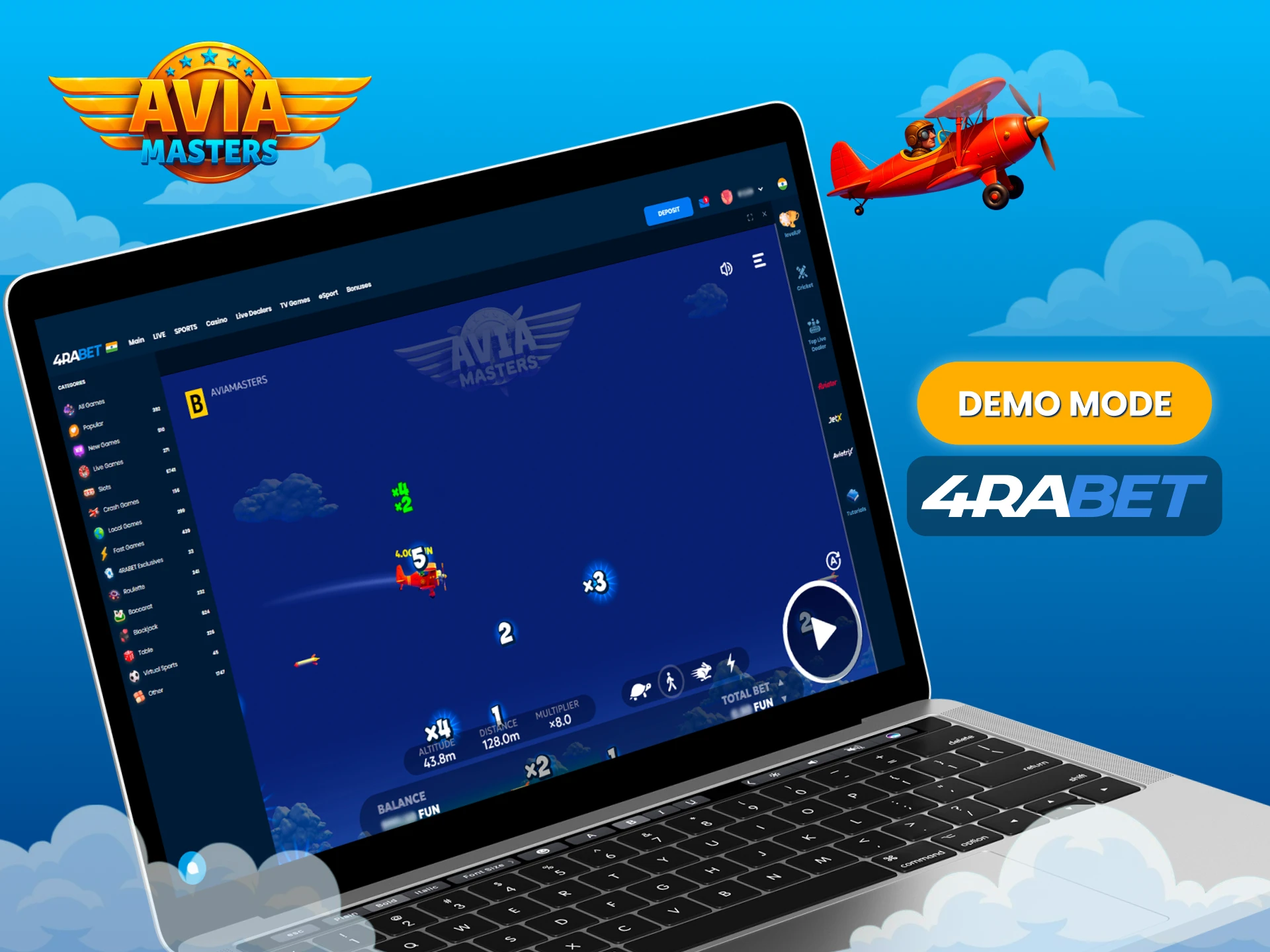 Create a demo account on 4rabet and learn the rules of the Aviamasters game without any risks.
