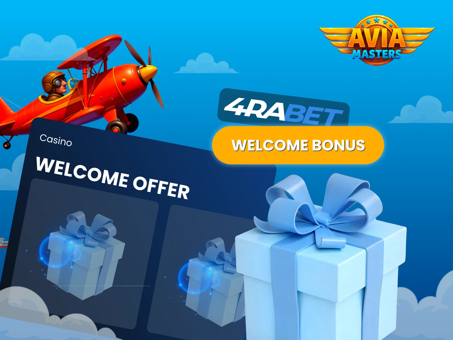 Your 4rabet welcome bonus for the Aviamasters game.