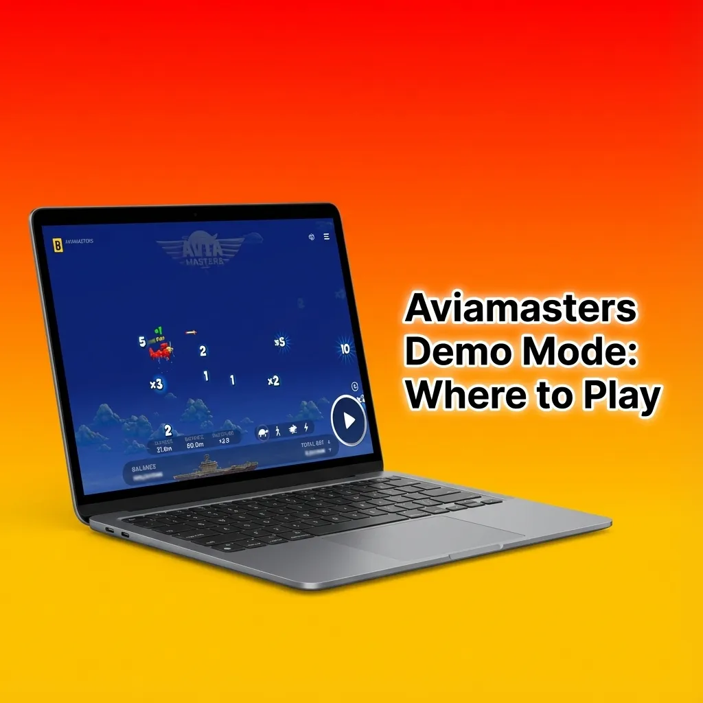 Aviamasters demo screen on a laptop, showing crash-style gameplay with a “Demo Mode” label and casino site options