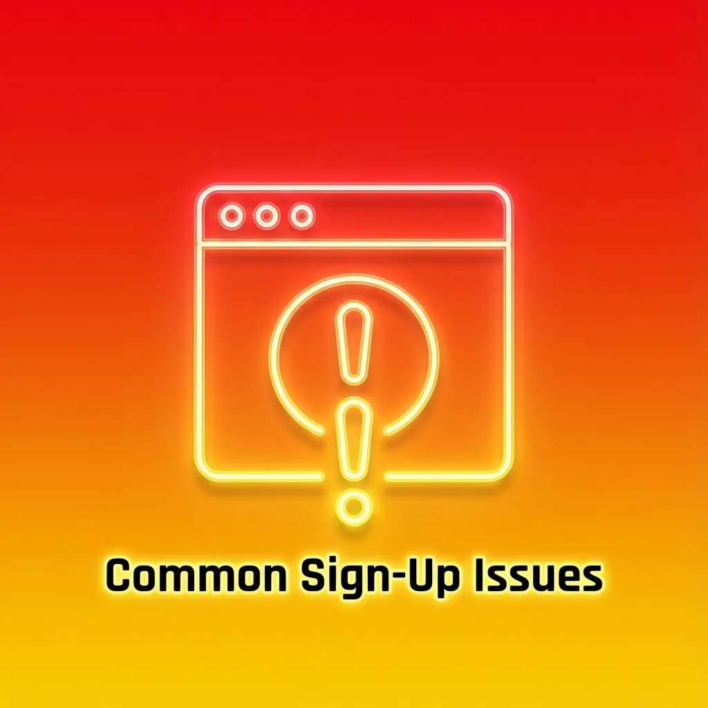 Infographic titled “Common Sign-Up Issues” listing OTP, email, KYC, payment, and existing account problems with brief fixes.
