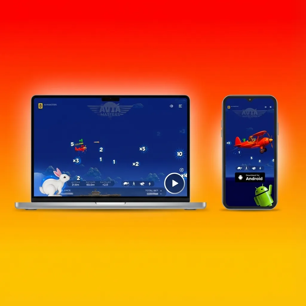 Aviamasters game icons for Android, iOS, Windows, and macOS, showing device-specific layouts and controls