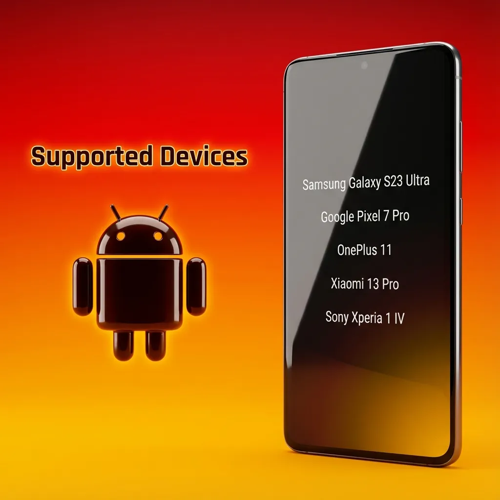 Graphic list of tested Android phones that run the 1xbet Aviamasters app smoothly, from budget to flagship models