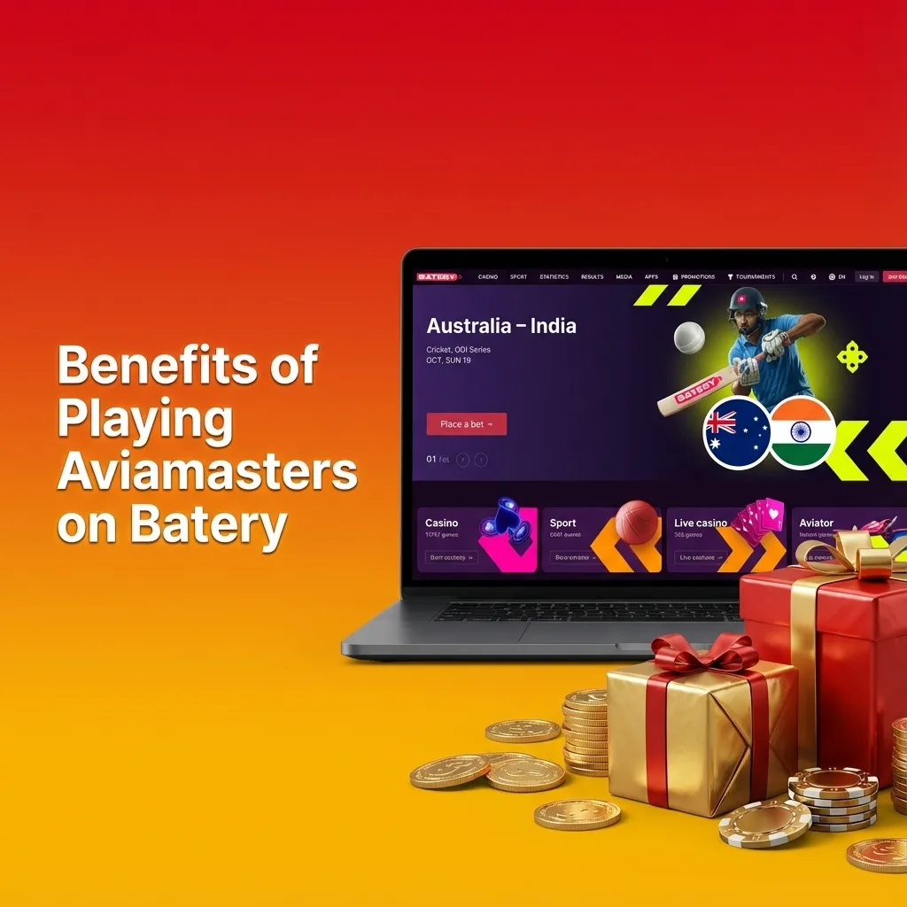 Infographic showing benefits of Aviamasters on Batery: quick crash rounds, high RTP, auto cash‑out, stats, low and high bet limits