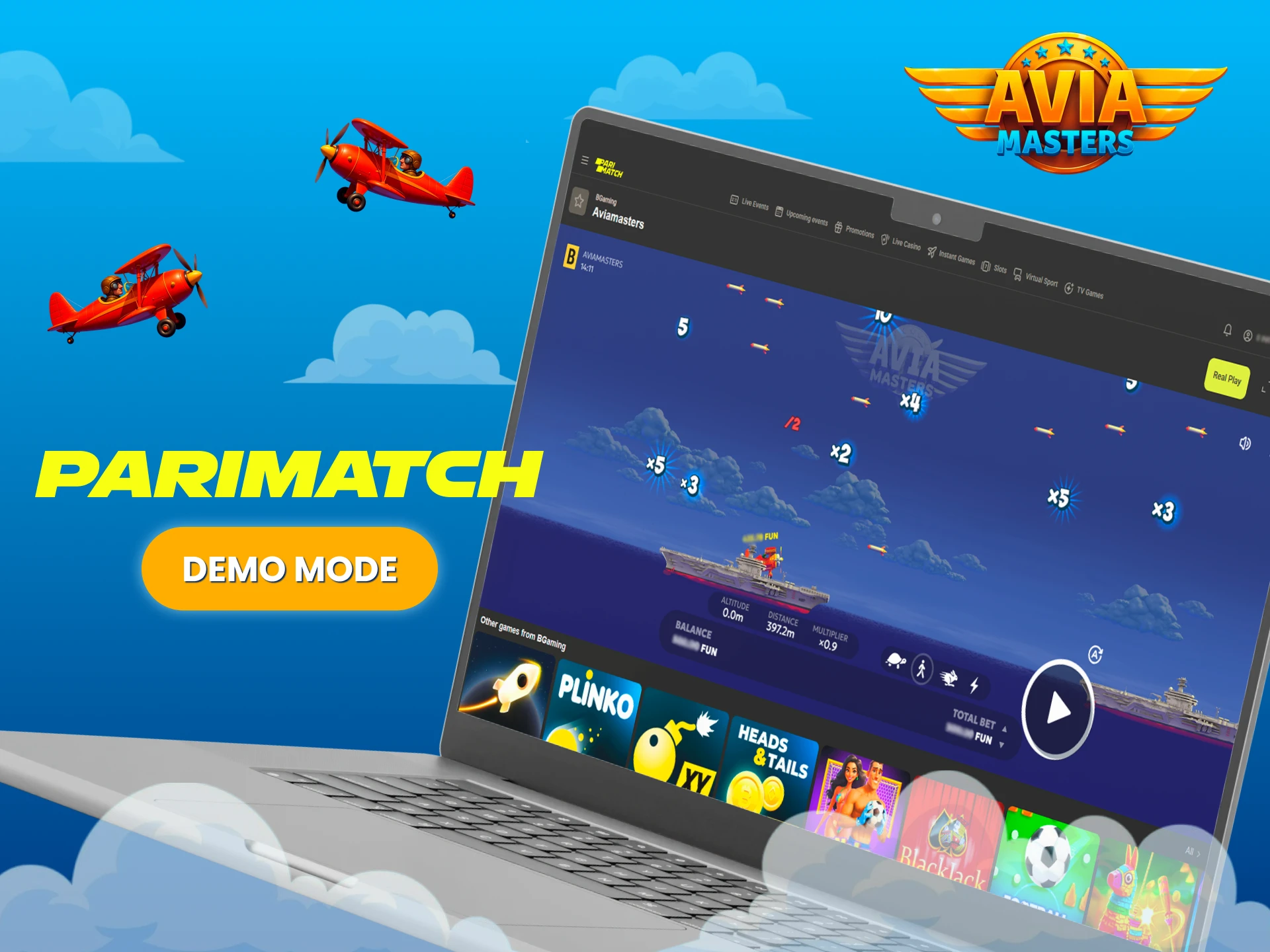 Try playing Aviamasters and learn the rules of the game with the demo version on Parimatch.