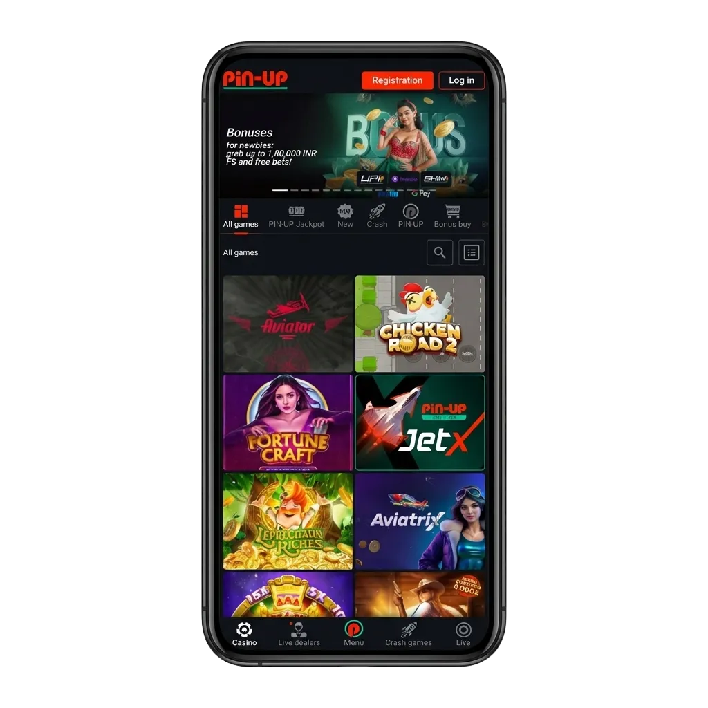 Phone and tablet screens showing the Pin-Up Aviamasters betting app interface for Android and iOS in India